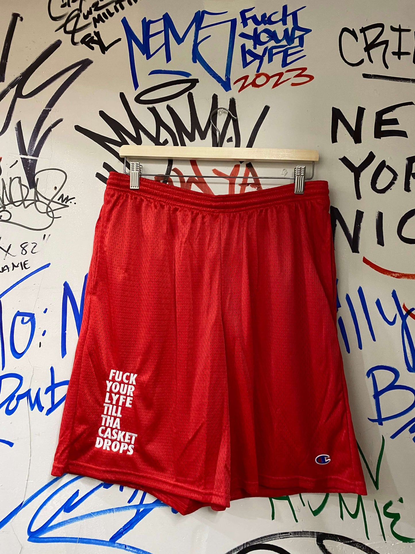 TILL THE CASKET DROPS SHORTS (RED)
