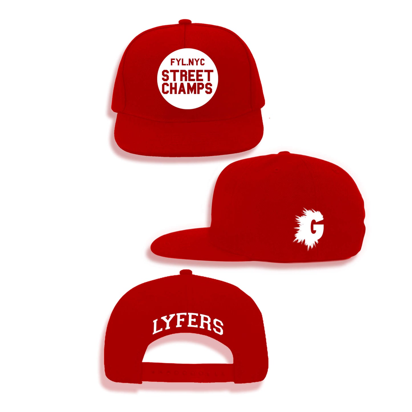 LYFERS STREET CHAMPS RED SNAPBACK (WITH BLACK OR WHITE)