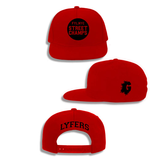 LYFERS STREET CHAMPS RED SNAPBACK (WITH BLACK OR WHITE)
