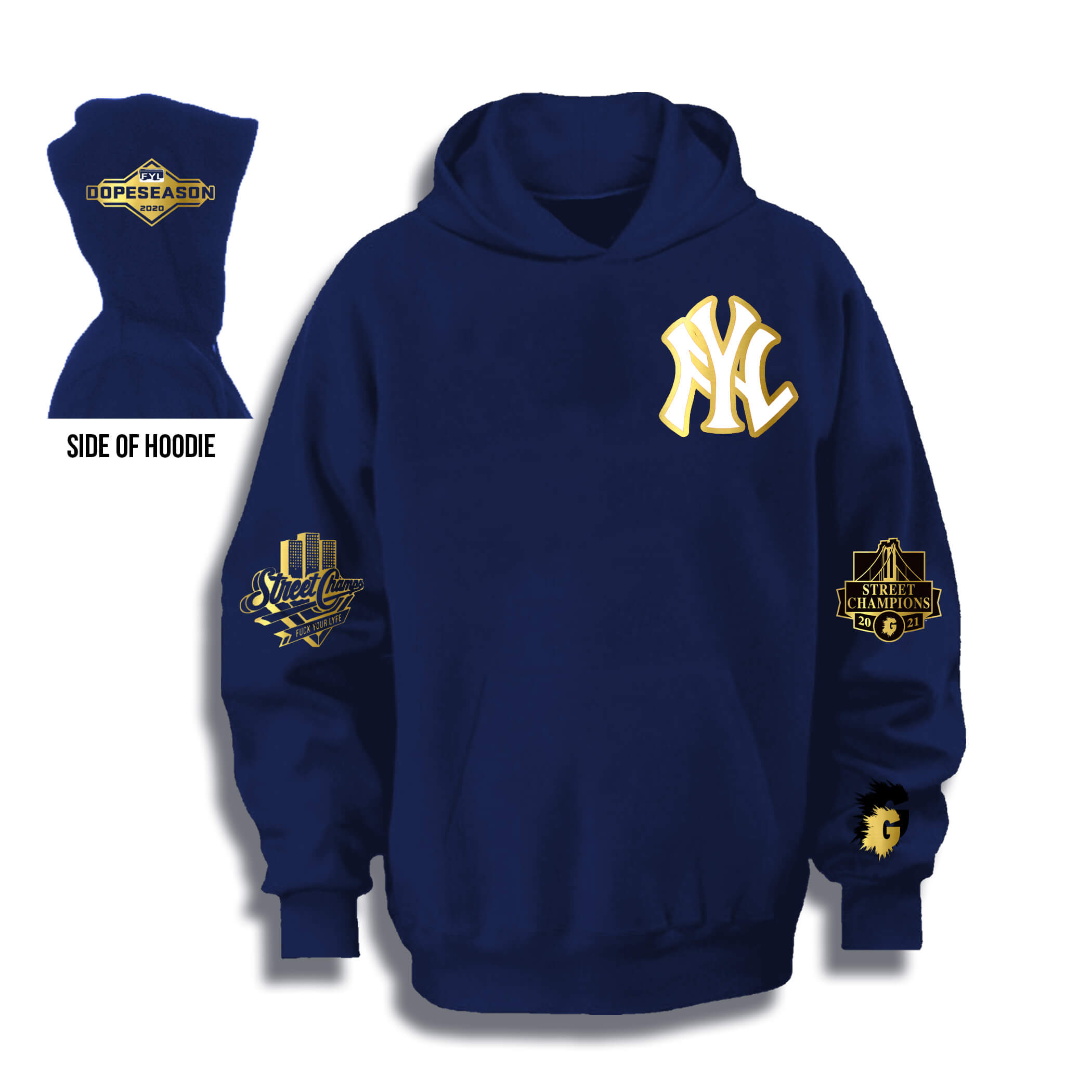 Navy blue best sale and gold hoodie